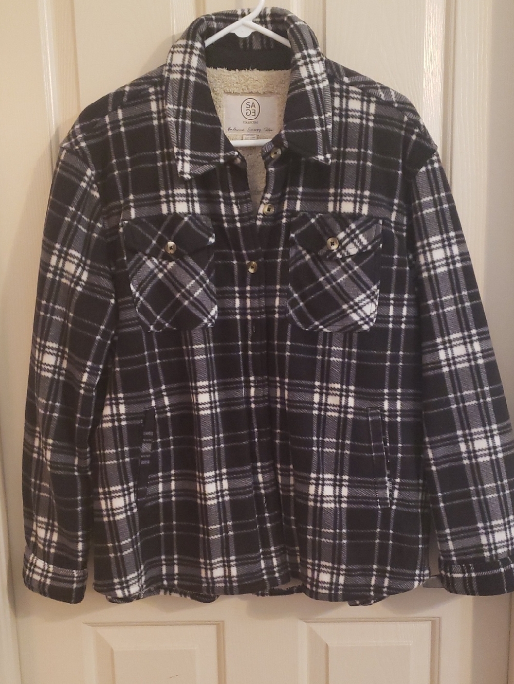 SAS Black and White Plaid Sherpa-Lined Shirt Jacket